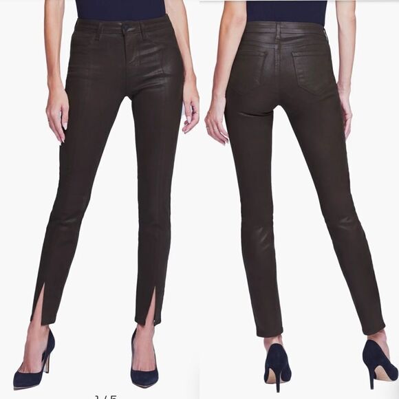 NWT L'Agence Jyothi Skinny Brow Cocoa Jeans Coated High Rise Ankle Size 32 - Picture 3 of 9